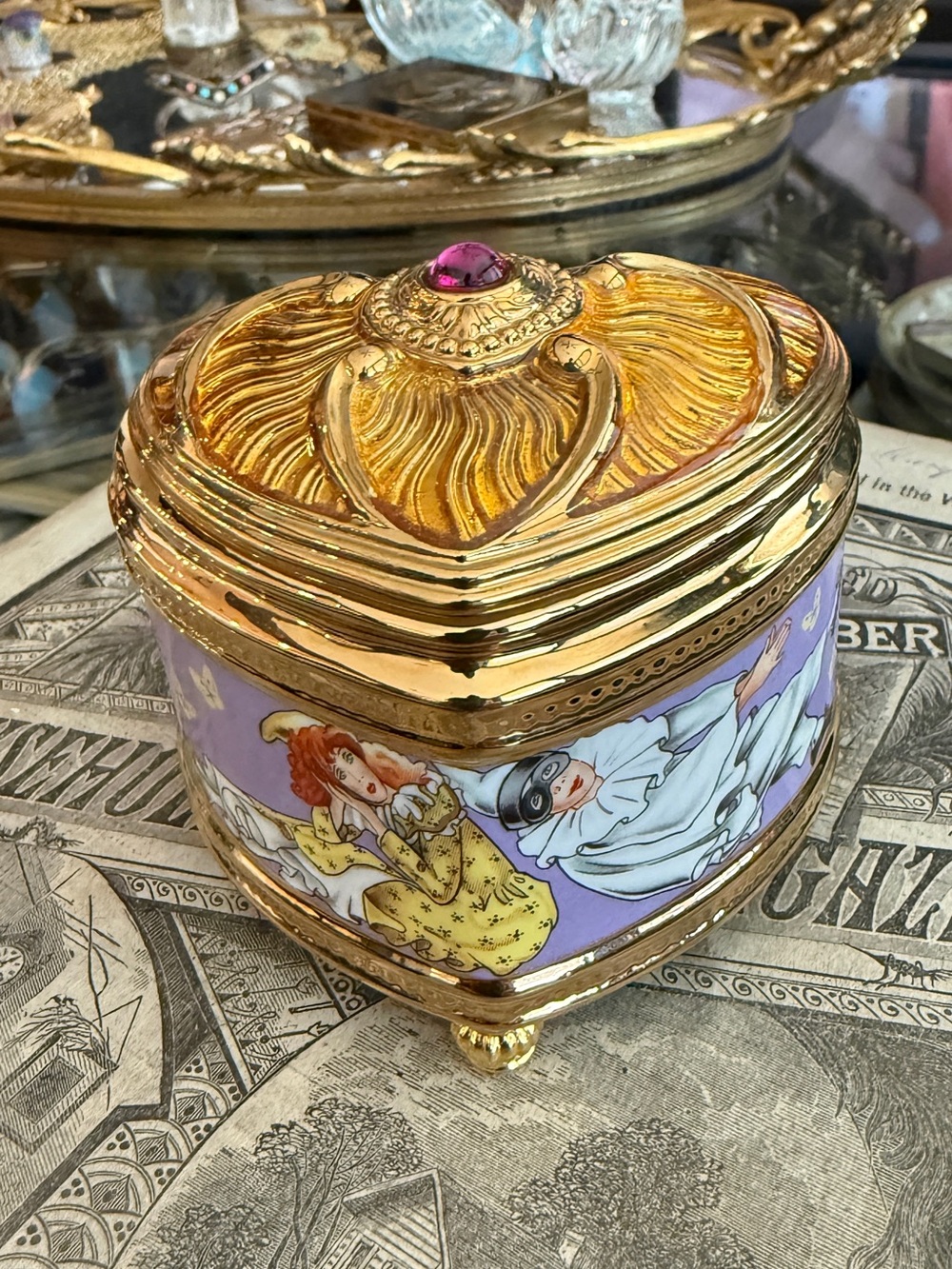 House of Fabergé Porcelain Pulcinella Music Box 24k Gold Plated Accents